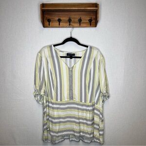 Lane‎ Bryant | White and Yellow Relaxed 3/4 Sleeve Tunic 24